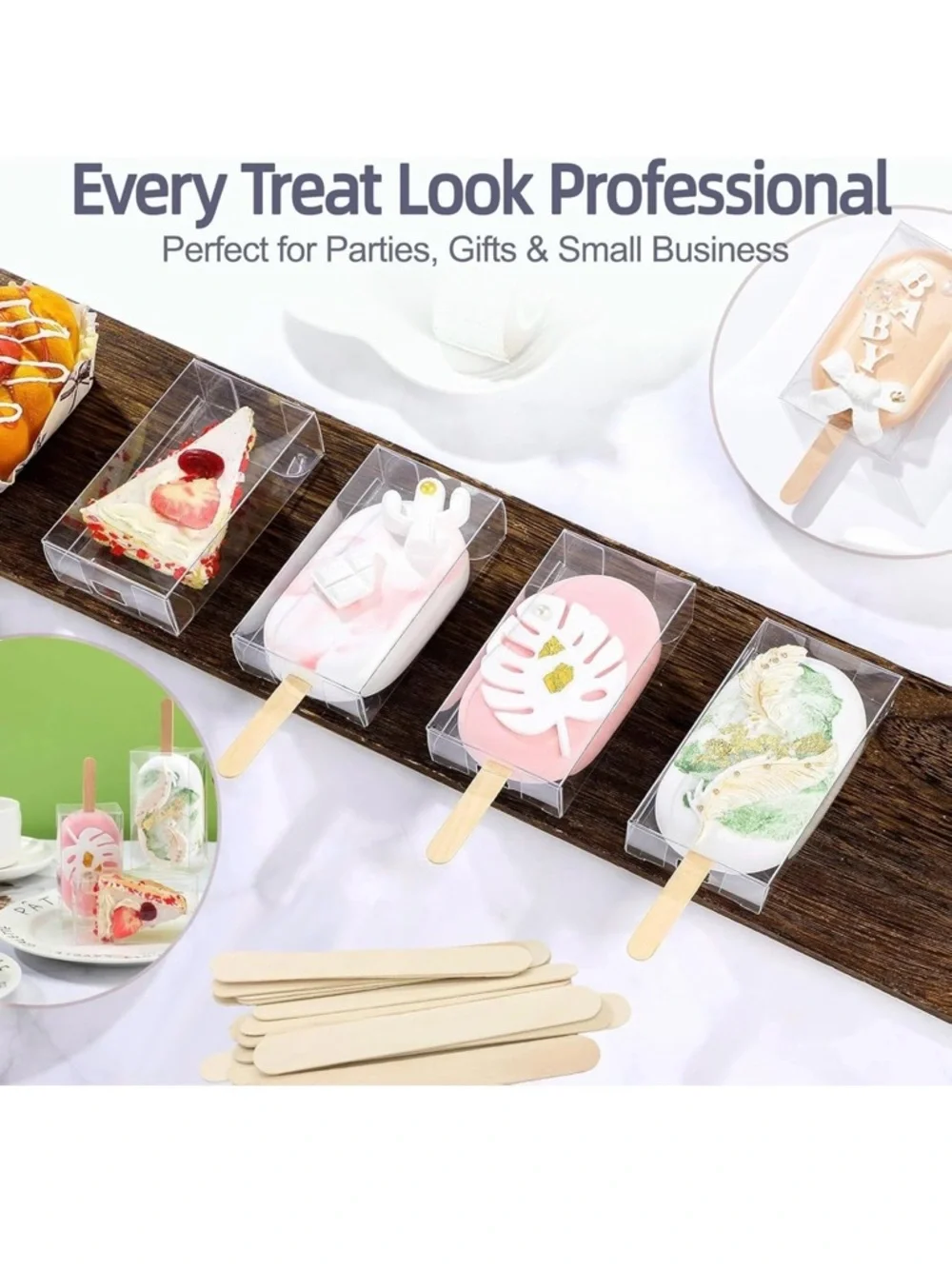 Clear Cakepop/Popsicle Boxes with Wooden Sticks - Transparent Sleeves - NWT